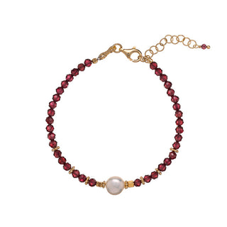 Alisia Γνήσιο βραχιόλι με χάντρες από μαργαριτάρια AL4108-Gold-Garnet