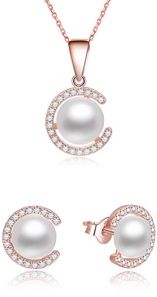 Beneto Set IN gold-plated silver with real pearls AGSET285P-ROSE (necklace, earrings)