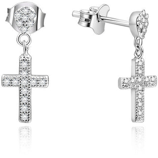 Beneto Ασημένια σκουλαρίκια σταυροί με στρας AGUP1176