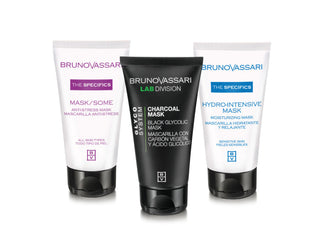 Σετ πολλαπλής κάλυψης Bruno VassariΜάσκα προσώπου με ενυδατική κρέμα The Specifics 50 ml + Μάσκα προσώπου με βιταμίνη Α κατά του στρες ημέρας και νύχτας 50 ml + Μάσκα προσώπου με αποτοξίνωση και γλυκολικό οξύ Glyco System 65 g