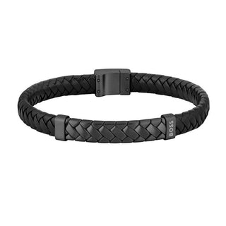 Hugo Boss Pulsera de cuero negro para hombre a medida 1580676 - Longitud: 17,5 Cm 