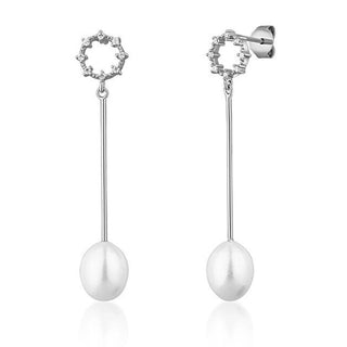 Jvd Pendientes colgantes de plata con circonitas y perlas auténticas Svle1586Xd2P100 