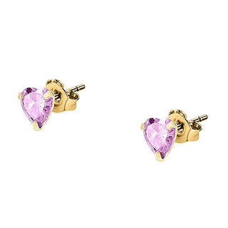 La Petite Story Pendientes de corazón chapados en oro con circonitas rosas de plata Lps01Awv31 