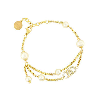 Liu Jo Pulsera de diseño chapada en oro con cristales y perlas artificiales Lj2918 