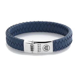 Rebel&Rose Bracciale Intrecciato In Pelle Blu 925 Piatto 19 Cm — Bracciale