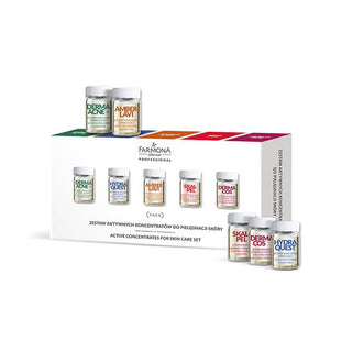 Farmona Sett med aktive konsentrater for hudpleie (Derma Acne + * 2, Hydra Quest * 2, Ambra Lavi * 2, Skalpell * 2, Dermacos * 2) 10 x 5 ml
