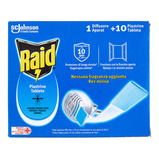 Raid Piastrine Antizanzare Comuni E Tigre, Azione Prolungata,1 Diffusore + 10 Piastrine Ricarica 1 unità