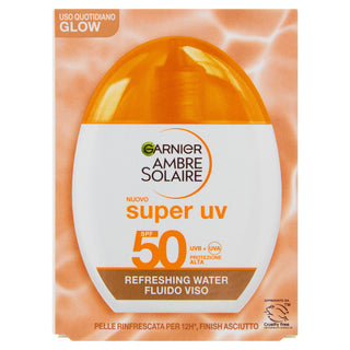 Garnier Ambre Solaire Super Uv Spf 50 Refreshing Water Fluido Viso Glow 40 ml