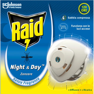 Raid Night & Day Zanzare Base, 1 Diffusore E 1 Ricarica, Senza Fragranza 1 unità