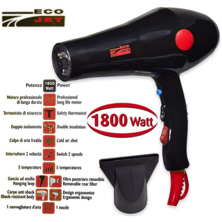 Secador de cabelo Giubra New Eco Jet 1800 Watt Preto 