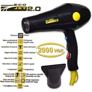 Secador de cabelo Giubra New Eco Jet 2.0 2000 Watt Preto 