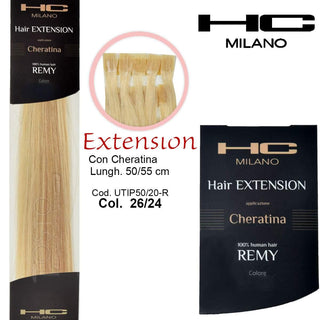 Hc Milano Extension Cheratina Remy 50/55 Cm 20 Pezzi Col.26/24 Mesciato Biondo Ultrachiaro/Biondo Chiarissimo Ec 11,0/9,00