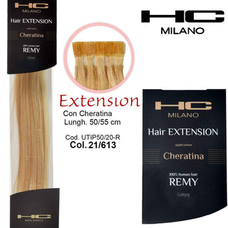 Hc Milano Extension Cheratina Remy 50/55 Cm 20 Pezzi Col.21/613 Mesciati Biondo Chiarissimo Luminoso/Biondo Extra Chiaro 9,32/10,0