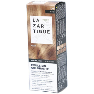 Lazartigue Emulsione Colorante, Ammoniaca, Tintura Permanente Per Capelli, 7.00 Biondo, 60 ml
