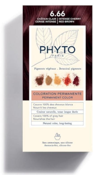 Phyto Colore, Tintura Permanente Per Capelli, 6.66 Castano Rosso Ciliegia Intenso, 50 ml