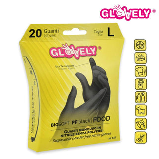 Rays Guanto Nitrile Nero Senza Polvere Biosoft 20 Pezzi Taglia L