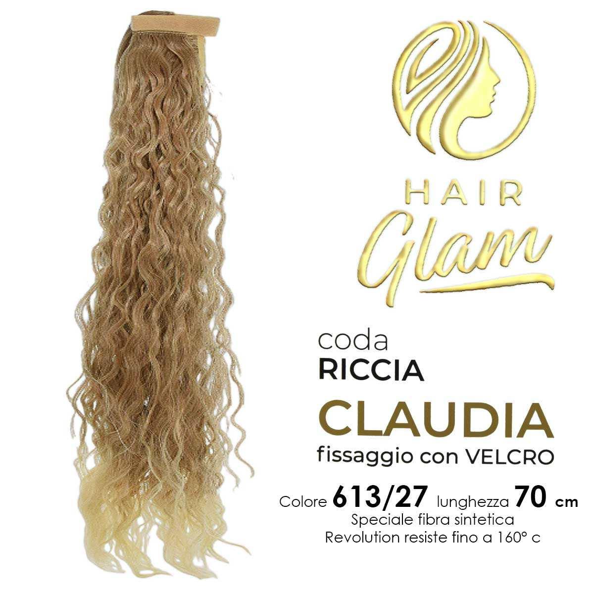 Hair glam Coda Claudia Riccia Velcro Fibra Revolution 613/27 70 cm — Extension capelli
