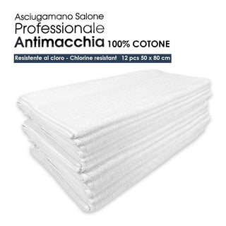Accessori Asciugamano salone profess. - antimacchia white 12 pz. 50 x 80 cm 100% cotone