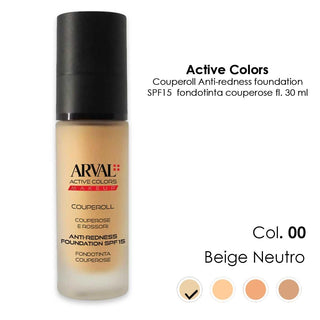 Arval Couperoll-Anti Redness Foundation Spf15 N 00-Fondotinta Couperose E Rossori Beigie Neutro-Fl 30Ml