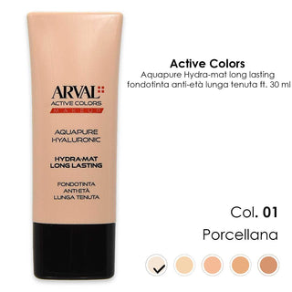 Arval Aquapure Hyaluronic - Hydra-Mat Long Lasting N. 01 - Porcellana Fondotinta Anti-Età Lunga Tenuta Ft 30Ml