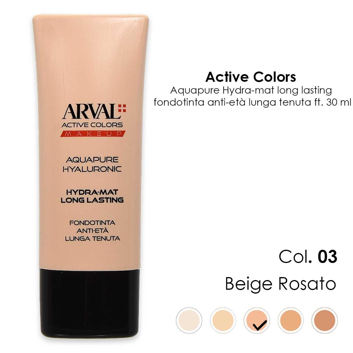 Arval 아쿠아퓨어 히알루로닉 - 하이드라-매트 롱래스팅 N. 03 - 베이지 Rosato 안티에이징 롱래스팅 파운데이션 Ft 30ml