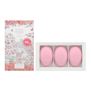 Set Trio, Woods Of Windsor, True Rose, idratante, saponetta da massaggio, olio di palma, 3 pz, 60 g