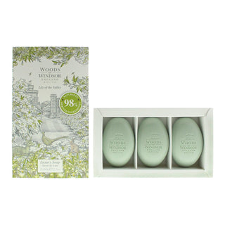 Set Trio, Woods Of Windsor, Mughetto, Idratante, Saponetta da massaggio, Burro di karitè, 3 pz, 60 g
