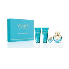 Versace Dylan Turquoise da donna set box selezione regalo EDT 100 ml, gel doccia 100 ml, gel corpo 100 ml e miniatura EDT 5 ml 100 ml