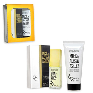 Alyssa Ashley Musk Scatola In Pvc + Custodia Dorata Edt 25 Ml + Lozione H & B 100 Ml