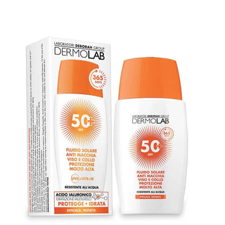 Dermolab fluido solare anti macchia viso e collo spf 50+ resistente all'acqua 40 ml