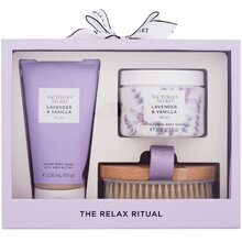 Set de regalo Relax Lavanda y Vainilla Crema de ducha 236 ml, exfoliante corporal 368 g y cepillo corporal