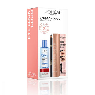Los ojos se ven bien Beauty Set Fix L'Oréal Paris: Agua Micelar Limpiadora para Todo Tipo de Piel L'Oréal Paris 95 ml + Máscara de Pestañas Volumizing Paradise Extatic Negra 6,4 ml + Le Khol By Superliner 101 Negro 1,2 g + Revitalift Antiarrugas
