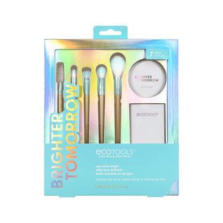 Brighter Tomorrow Set EcoTools: Punta, Pennello correttore + Grande, Pennello ombretto + Diffuso, Pennello ombretto + Precision, Pennello evidenziatore + Spoolie, Pennello sopracciglia + Specchio compatto, Monofacciale + Contenitore per pennelli