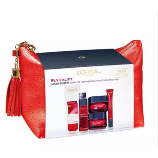 Set L'Oréal Paris: Revitalift Laser Renew Espuma Limpiadora 100 ml + Crema Contorno de Ojos Antiarrugas 15 g + Sérum Facial 30 ml + Crema de Noche Antiarrugas Ácido Hialurónico
