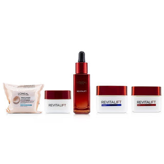 Estuche clásico L'Oréal Paris: Revitalift Sérum hidratante y suavizante facial 30 ml + Crema de día antiarrugas y reafirmante facial 50 ml + Crema de noche antiarrugas y reafirmante facial 50 ml