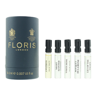 Collezione Discovery Set Floris Of London: White Rose, Eau De Toilette, per donna, 2 ml *Fiala + Jasmine profumato notturno, Eau De Toilette, unisex, 2 ml *Fiala + Cipresso, Eau De Toilette, unisex, 2 ml *Fiala + Mughetto, Eau De Toilette, per donna, 2 ml
