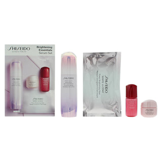 סט Shiseido: Brightening Essentials סרום לתיקון פיגמנטציה 50 מ"ל + Brightening Essentials סרום לחות 10 מ"ל *מיניאטורה + Brightening Essentials ג'ל קרם 15 מ"ל + Brightening Essentials מסיכת פנים 