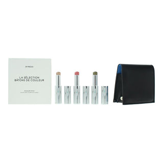 Blue Set Byredo : Color Stick, Multifunzionale, Ombretto Stick, 509, Solar Flare, 3,5 g + Color Stick, Multifunzionale, Ombretto Stick, Kumato Face, 3,5 g + Color Stick, Multifunzionale, Ombretto Stick, Flower Play, 3,5 g + Custodia in pelle GWP