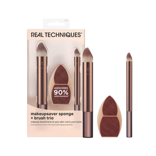 Real Techniques Trio di pennelli e spugna Makeupsaver — Kit pennelli trucco