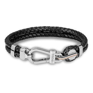Hugo Boss メンズ ブラックレザー ダブルブレスレット、19 cm