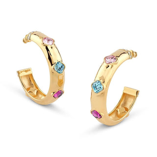 Guess Madison クリスタル付きフープピアス、光沢仕上げ