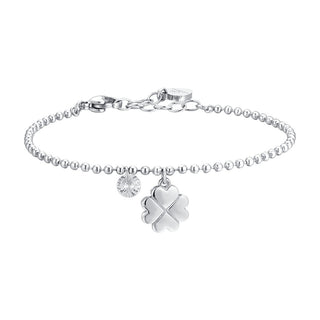 Luca Barra Bracciale sfere acciaio quadrifoglio con zircone BK2726 — Armbånd