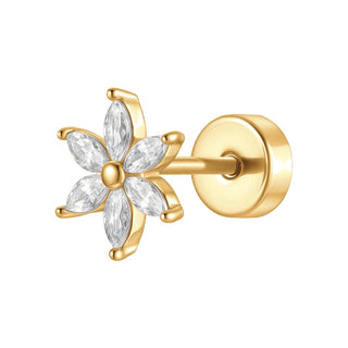 Luca Barra Labret singolo placcato oro Fiore con zirconi PR121 — Accessorio