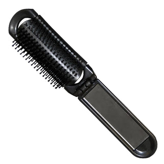 Brosse à cheveux pliante noire Eurostil avec miroir, 1 pce. 