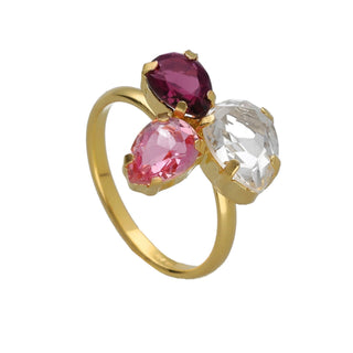 Victoria Cruz Pink Glory A4904-26DA Inel deschis placat cu aur, cu cristale roz