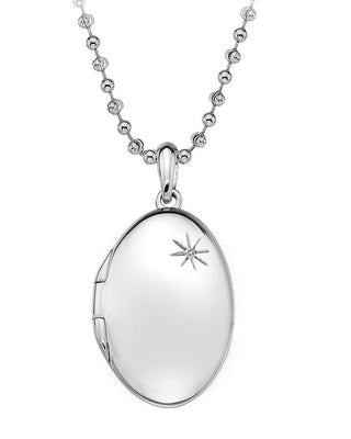 Silver Collana Hot Diamonds DP493 Memoirs Oval Locket