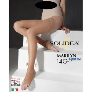Solidea Marilyn 140Den Punta Aperta Calze Autoreggenti Velate 18 21mmHg 4XL Cipria