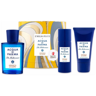 Definir Acqua di Parma: Blu Mediterraneo Orange of Capri Eau De Toilette Unissex 75 ml + Loção Corporal 50 ml + Gel de Banho de Limpeza para Todos os Tipos de Pele 40 ml