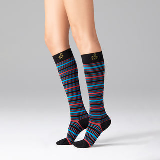 Solidea Stripe Game Altair Gambaletti Compressione Graduata 15-21 mmHg 3-L Nero, Rosso, Azzurro — Meias de compressão graduada
