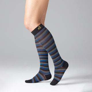 Solidea Stripe Game Cosmo Gambaletti Compressione Graduata 15-21 mmHg 2-M Nero, Blu, Marrone, Grigio — Gradert kompresjonsstrømpe